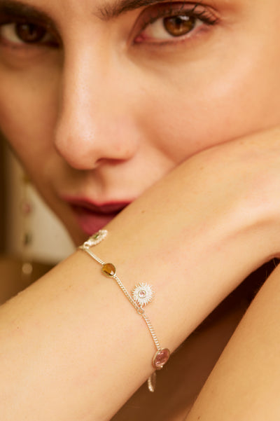 mini sun, tourmaline stone, bracelet, minimal jewellery, sun shape design