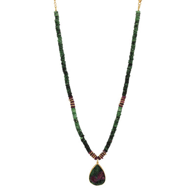 Tunda necklace with beads and ganesh in ruby zoisite