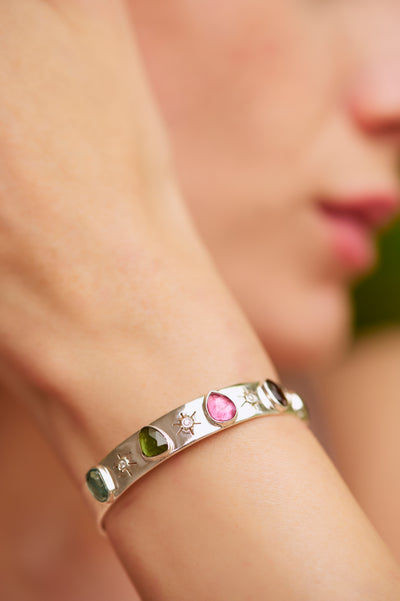 mini sun, tourmaline stone, bangle, minimal jewellery