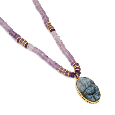 Ganesh necklace with amethyst beads and Labradorite pendant