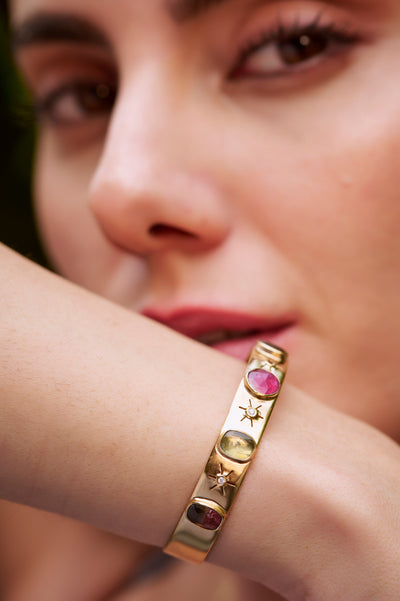 mini sun, tourmaline stone, bangle, minimal jewellery