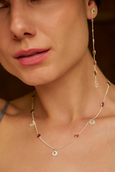 mini sun, tourmaline stone, necklace, minimal jewellery, sun shape design