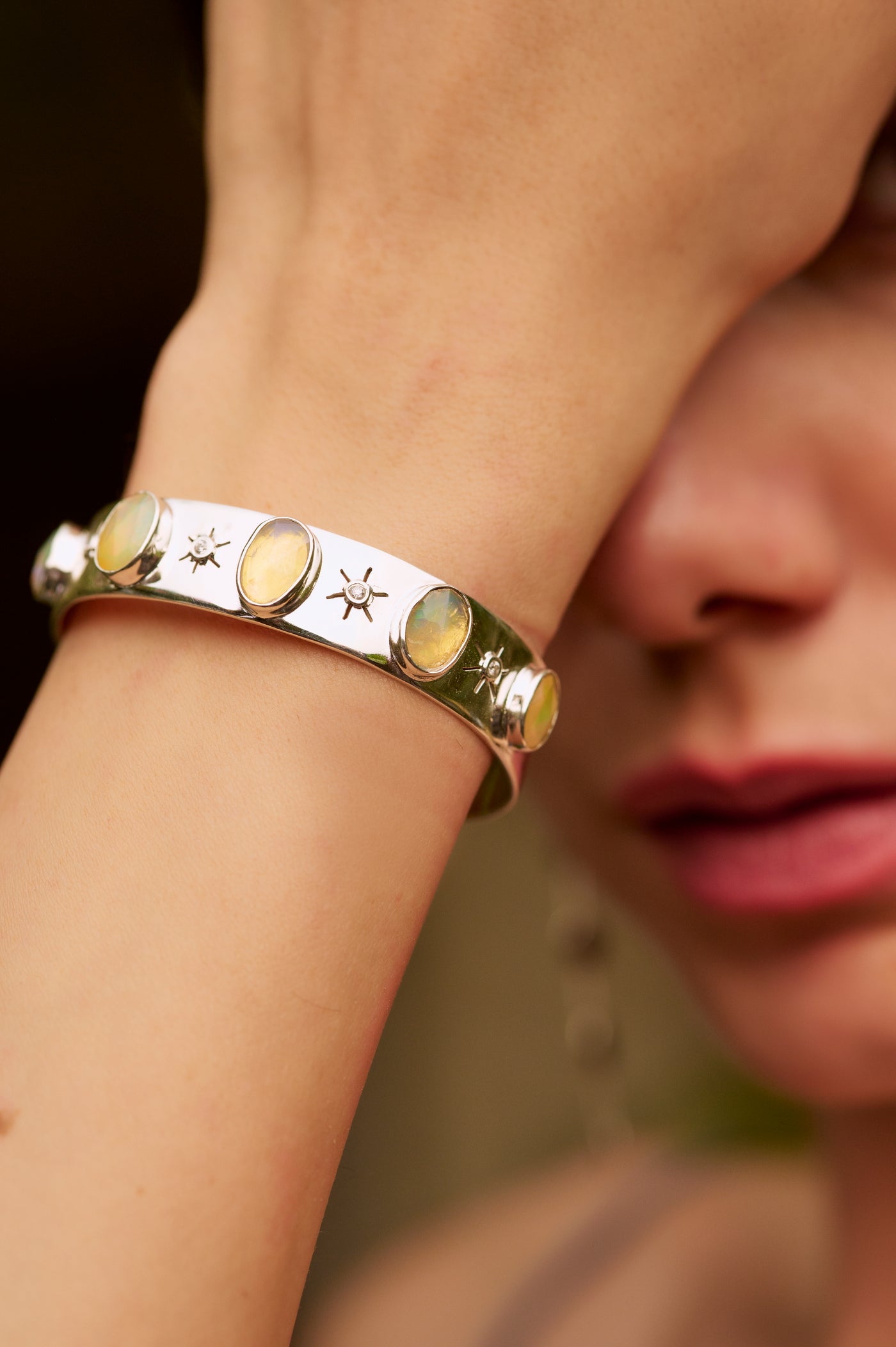 mini sun, tourmaline stone, bangle, minimal jewellery