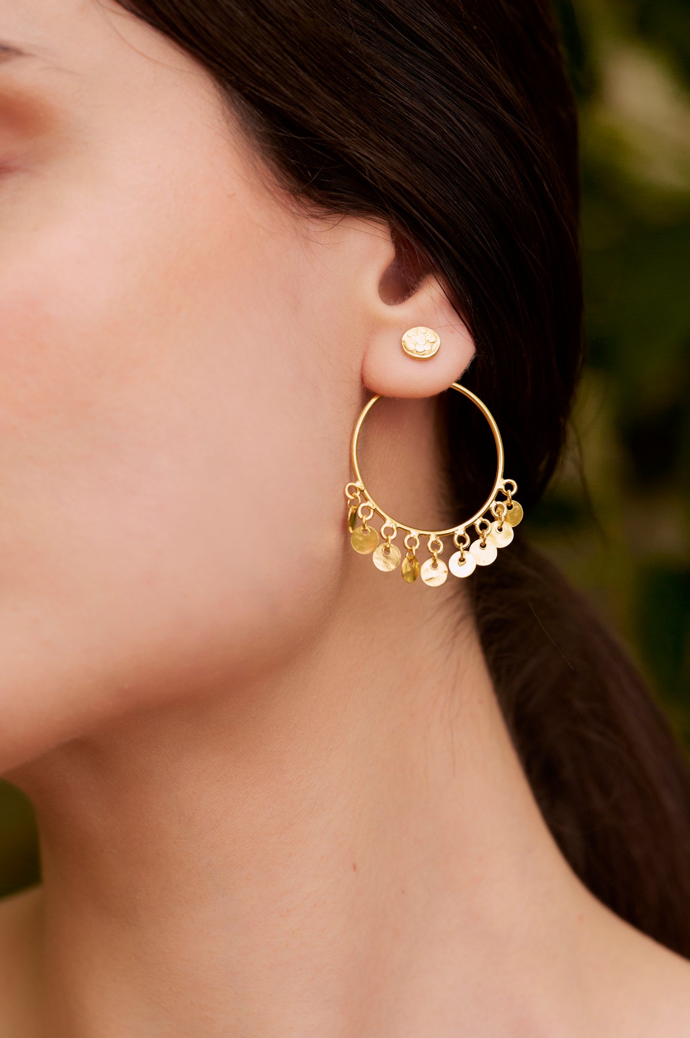 Alix jacket earring handcrafted, hammered design, gold plated jewellery