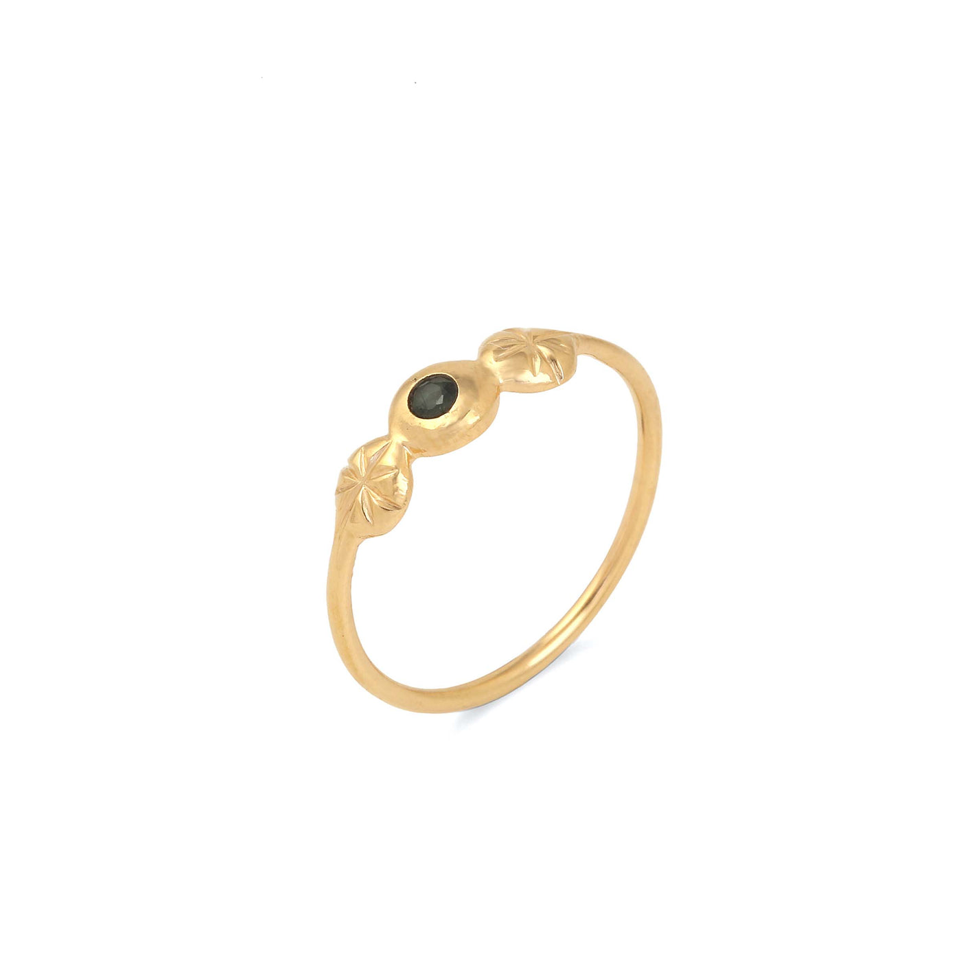 Medina ring in 14 KT solid gold with green sapphire