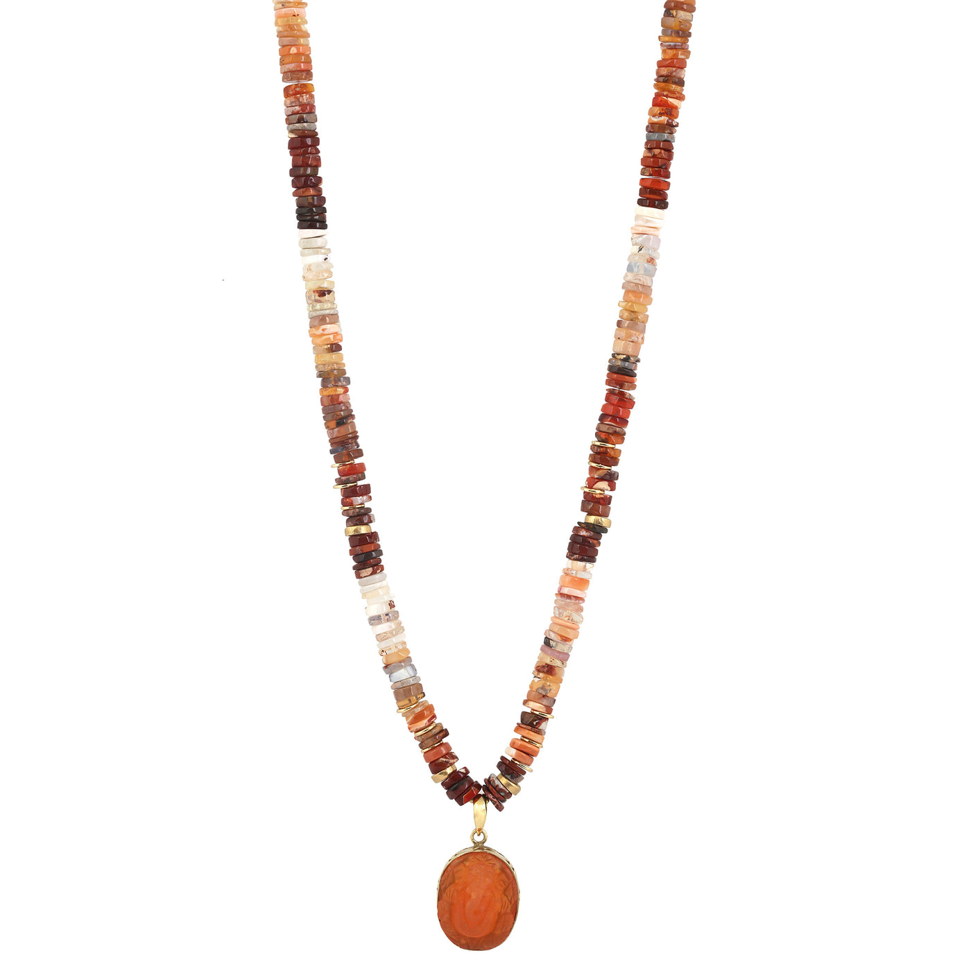 Lambo necklace with fire opal and ganesh in carnelian