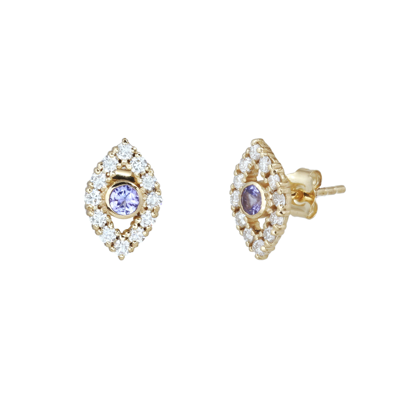Naina evil eye studs in Tanzanite and studded with Moissanite