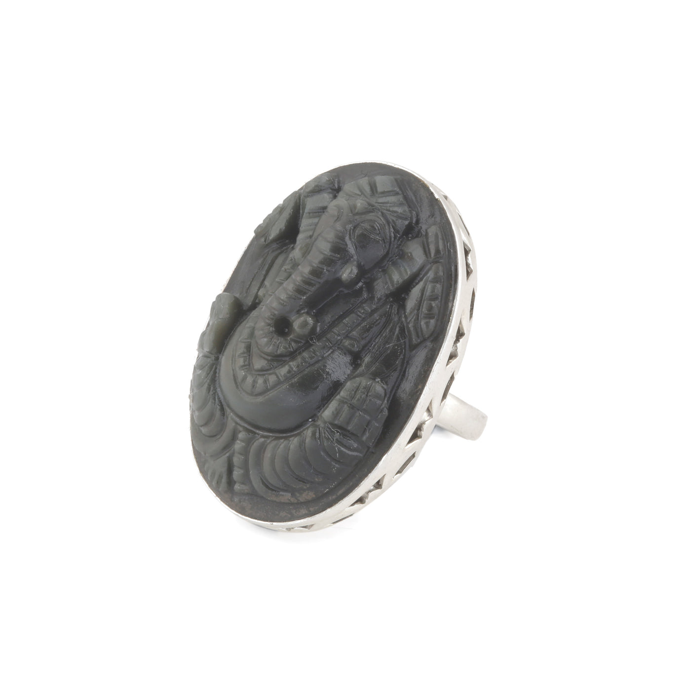 Ojas Ganesha Carved Stone Ring 