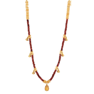 Suny necklace in citrine and garnet with a center piece in fire opal