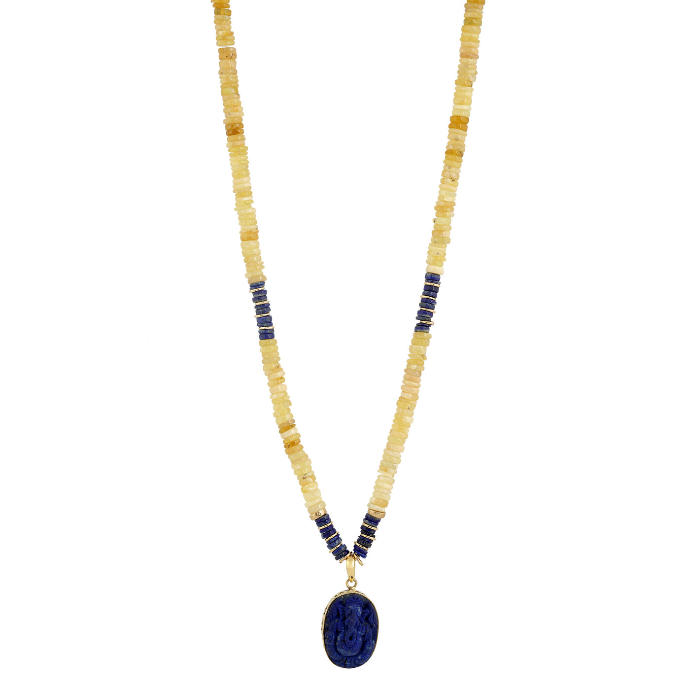 Yaka necklace with yellow opal and ganesh in lapis