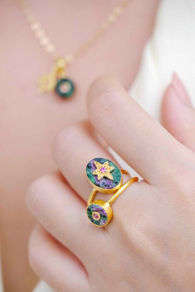 Oval Stone and Star Elena Ring 